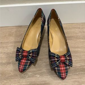 J. Crew Esme black plaid kitten heels pump with bow, Women size 6.5